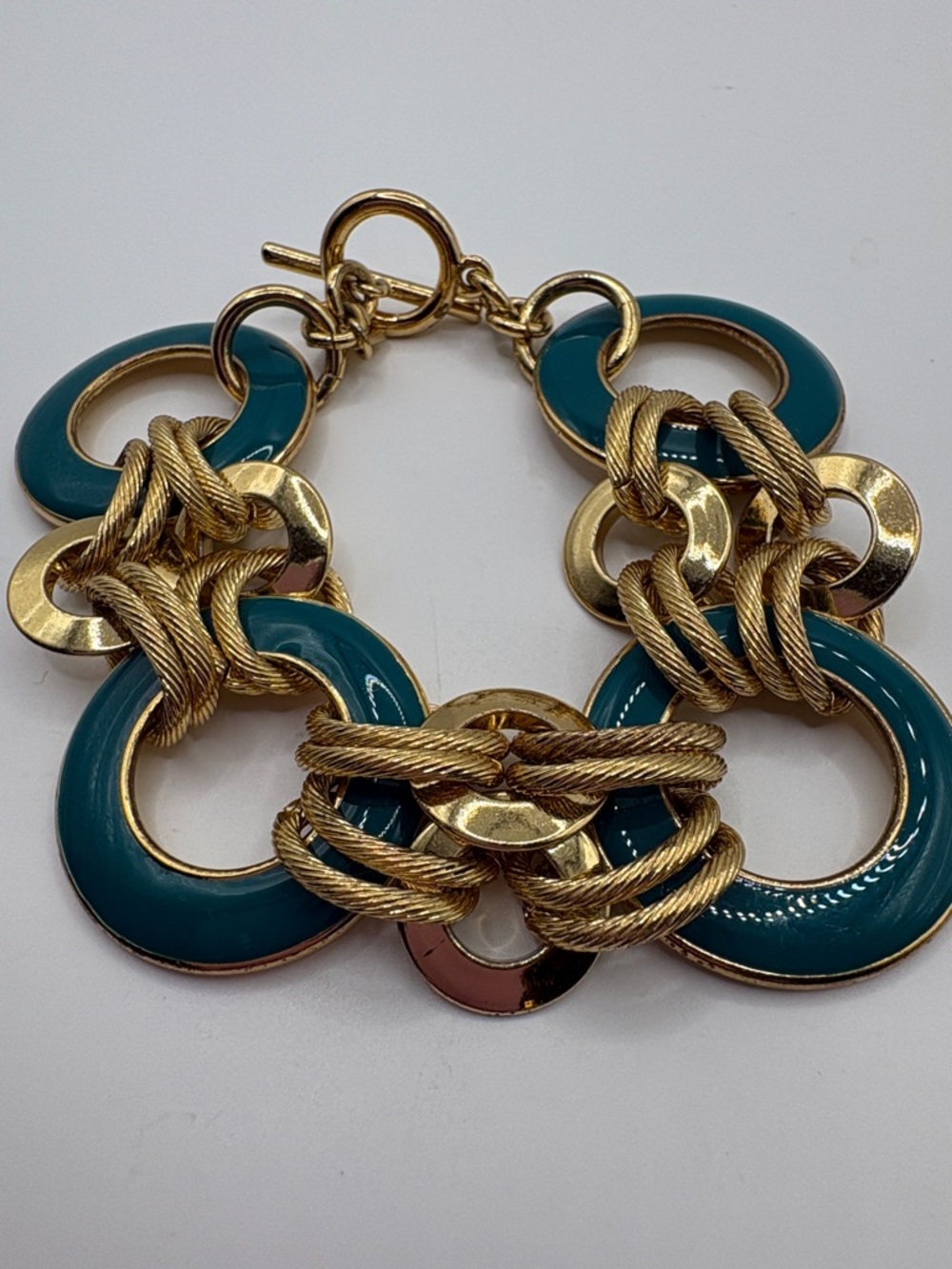 Banana Republic Teal Enamel & Gold Link Bracelet 7” - Picture 7 of 9